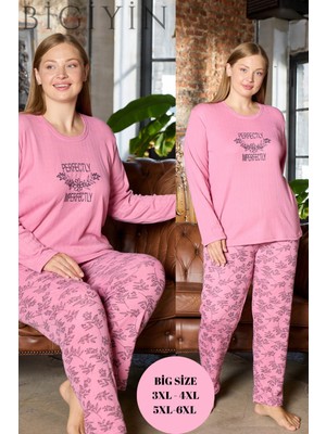 Bigiyin Büyük Beden Kadın Pijama Takımı Interlok Şardonlu Kışlık Pijama Takımı Orta Kalın Yumuşacık