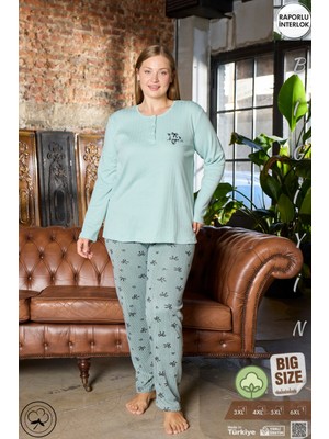 Bigiyin Büyük Beden Kadın Pijama Takımı Interlok Şardonlu Büyük Beden Kışlık Pijama Takımı