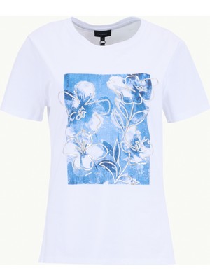 Fabrika Bisiklet Yaka Baskılı Beyaz Kadın T-Shirt F6SL-TST0245