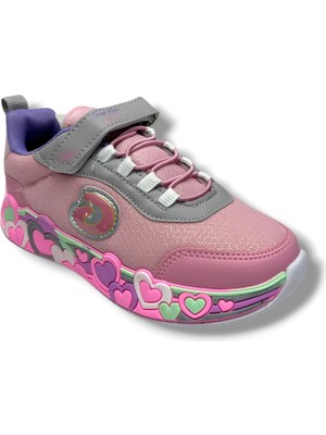 Cakgo Deep Kids 025-26 Anorak Kalp Desenli Anatomik Cırtlı Kız Çocuk Sneaker Pembe Gri