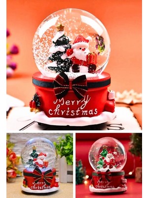 Marsilyan Yılbaşı 2025 Noel Baba ve Çam Ağacı 13 cm Orta Boy Işıklı Müzikli Kar Küresi 20B