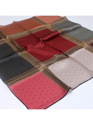 Armine Nostalji Tivil Ipek Eşarp Ist 8113-23 Bordo-Kiremit Slogan Desen