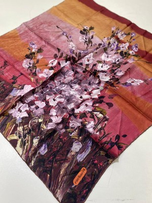 Cacharel Tivil Ipek Eşarp Ist 7929313 - 931 Kahverengi Çiçek Desen