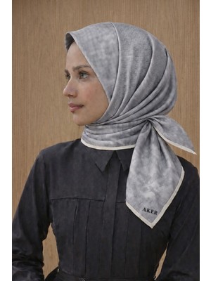 Aker Jakarlı Sura Ipek Eşarp 7208406 - 311 SYR52981 Gri Labirent Desen