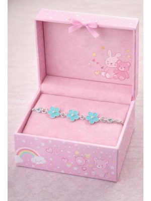 miraç gümüş takı atölyem 925 Ayar Gümüş 3'lü Çiçek Detaylı Mineli Kız Çocuk Bileklik