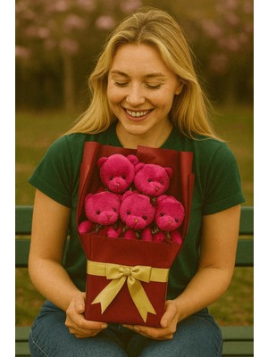 Marsilyan Peluş Ayıcık Buketi Fuşya – 5’li Sevimli Teddy Bear Aranjmanı | Hediyelik ve Dekoratif