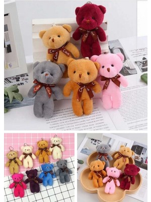 Marsilyan 12 Adet Peluş Ayıcık Set Mini Yumoş Çanta Süsü Aksesuarı Anahtarlık Karışık Renk 11 cm