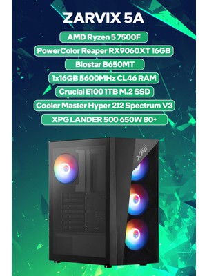 Game Garaj Zarvix 5A AMD Ryzen 5 7500F 16GB RAM 1TB SSD RX9060XT 16GB FreeDOS Oyuncu OEM Paket