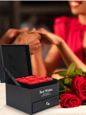 Marsilyan Premium Kutusunda 9 Adet Yapay Gül  Ve Dönen Zirkon Kaplama Kolye Sevgiliye Eşe Özel Hediye Seti