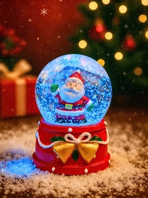 Marsilyan LED Işıklı  Yılbaşı Kar Küresi – 9 cm Orta Boy Noel Baba Figürlü Dekoratif Süs 48