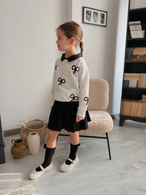 bebexy Fiyonk Desenli Beyaz Takım Etekli