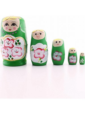Marsilyan Ahşap Tombul İç İçe Matruşka Bebek Yeşil Set 5li Büyük Boy