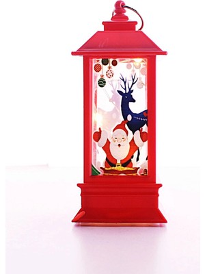 Marsilyan Noel Yılbaşı  Temalı Peri Ledli Mini Fener Asma Kulplu Kırmızı