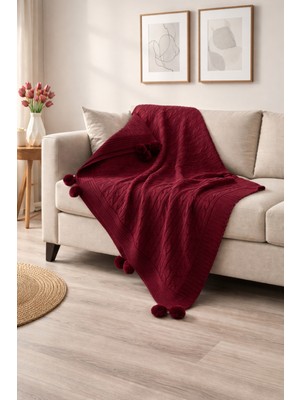Sevim Triko Örme Tv Battaniyesi - 130X170 cm - Diz Battaniyesi & Koltuk Şalı - Vişne Çürüğü