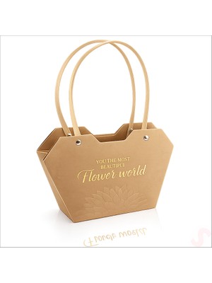 Süsle Bebek ve Parti Baskılı Kalp Karton Hediye Çantası 23×15×9 cm - Kraft