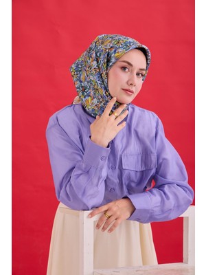 Silk Home Tivil Saf Ipek 11477 - 27 Açık Mavi Çiçek Desen