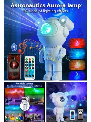 Marsilyan Yeni Nesil Bluetooth Hoparlörlü Astronot Yıldız Gezegen Projektörü Kumandalı Gece Lambası Büyük Boy