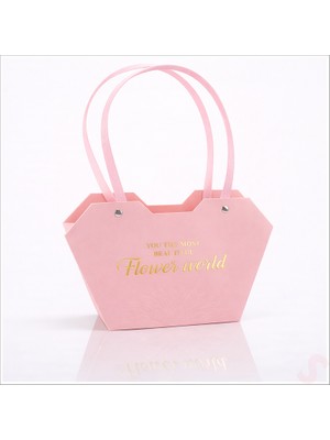 Süsle Bebek ve Parti Baskılı Kalp Karton Hediye Çantası 23×15×9 cm - Pembe