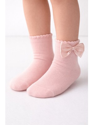 Kız Çocuk Kurdeleli Soket Çorap Pembe