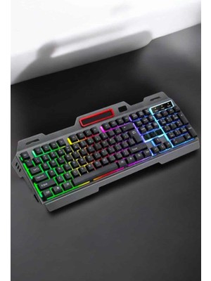 Azrlya LED Işıklı Oyuncu Klavye USB Girişli Rgb Işıklı Q Klavye Mouse Hediyeli - Lisinya