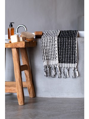 Barine Curly Yüksek Gramajlı Bukle El Havlusu, 750 gr/m² Krem-Siyah