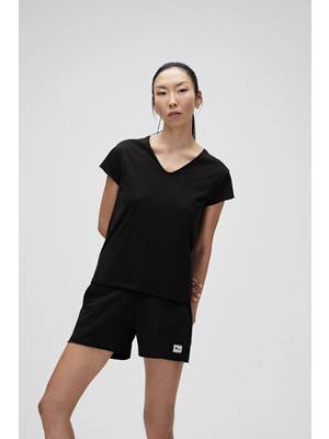 Bad Bear Violet V-Neck T-Shirt Siyah Basic Kadın Tişört
