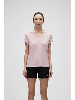 Bad Bear Violet V-Neck T-Shirt Pudra Pembe Basic Kadın Tişört