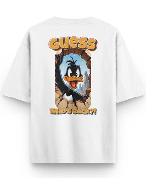 Overoz Daffy Duck Sırt Baskılı Yarı Oversize Beyaz Tshirt 1393