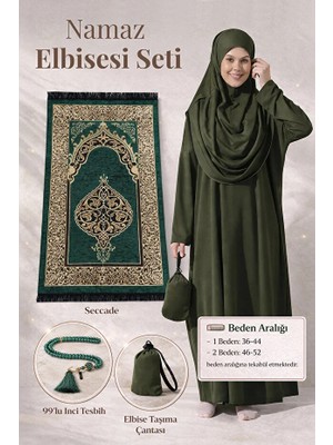 İhvan Tek Parça Namaz Elbisesi - Seccade - Tesbih - Ibadet Seti - Haki