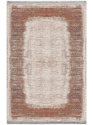 Kilim Home Mars 2096 Kahve Tonlarında Çerçeveli Eskitme Desen Kaymaz Taban Dekoratif Halı