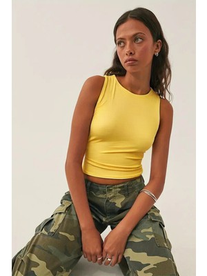 Tarz Cool Kadın Atlet – Düz Basic Crop Kolsuz T-Shirt