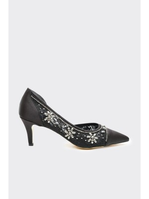 Derinet Tül Dantelli Taşlı Kadın Stiletto