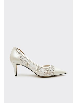 Derinet Tül Dantelli Taşlı Kadın Stiletto