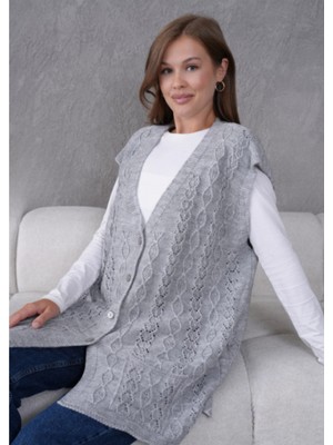 Stilmony Kadın Triko Ajurlu Cep Detaylı Yün Yelek