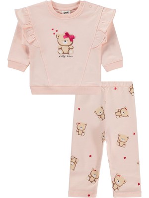 Civil Baby Fiyonklu Ayıcık Baskılı 6-18 Ay Takım - Pembe 9-12 Ay