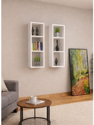 Dekormer Design Kitaplık Takım Ev Mobilya Duvar Rafı Ikili Beyaz
