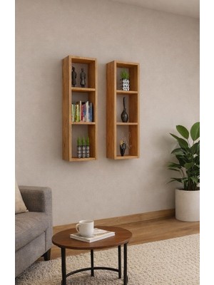 Dekormer Design Kitaplık Takım Ev Mobilya Duvar Rafı Ikili Atlantik Çam