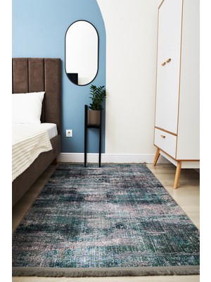 Kilim Home Turkuaz Tonunda Modern Desen Kaymaz Taban Dekoratif Halı