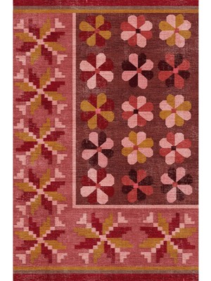 Kilim Home Mars 108 Pastel Gül Kurusu Pembe Çiçekli Floral Dokuma Taban Salon Mutfak Halısı