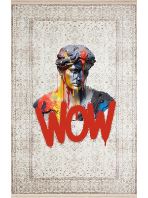 Kilim Home Mars 172 Bej Vintage Wow Yazılı Heykel Art Modern Dokuma Taban Halı