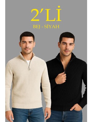 Marsilyan Fitilli Triko Kazak 2’li Set – Siyah  Bej