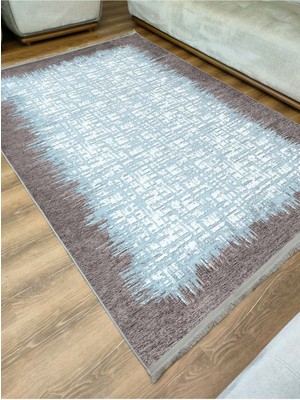 Kilim Home Mars Serisi Mavi Tonlarında Çerçeveli Etnik Desen Kaymaz Taban Şönil Halı