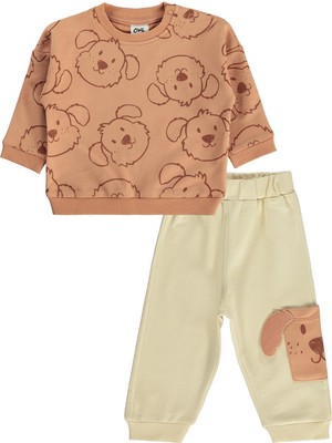 Civil Baby Köpek Baskılı 6-18 Ay Takım - Turuncu 12-18 Ay