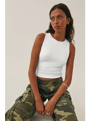 Tarz Cool Kadın Atlet – Düz Basic Crop Kolsuz T-Shirt