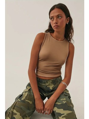 Tarz Cool Kadın Atlet – Düz Basic Crop Kolsuz T-Shirt