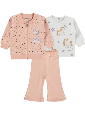Civil Baby Unicorn Nakışlı Hırkalı 6-18 Ay Takım - Pudra 6-9 Ay