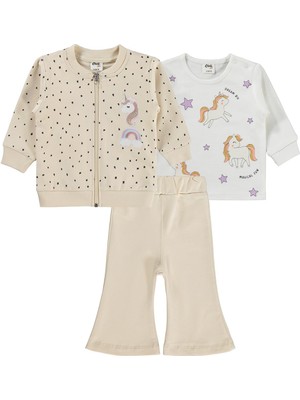 Civil Baby Unicorn Nakışlı Hırkalı 6-18 Ay Takım - Bej 6-9 Ay
