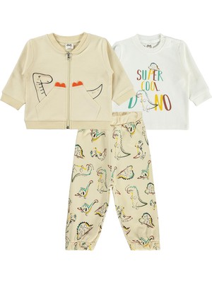 Civil Baby Dıno Nakışlı Hırkalı 6-18 Ay Takım - Bej 12-18 Ay