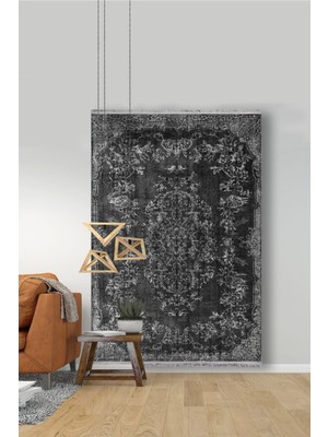 Kilim Home Mars 2002 Gri Tonlarında Geometrik Desen Kaymaz Taban Dekoratif Halı