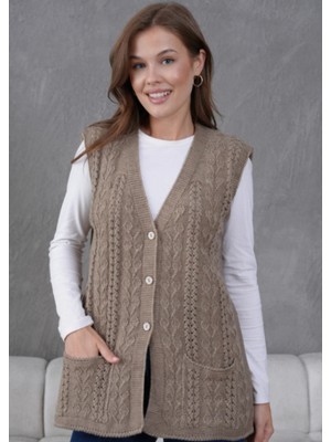 Stilmony Kadın Triko Ajurlu Cep Detaylı Yün Yelek